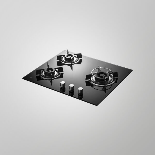 HBR 603 B- 3 Brass Burners Built-in Hob, Auto Electric Ignition, Black Tempered Glass